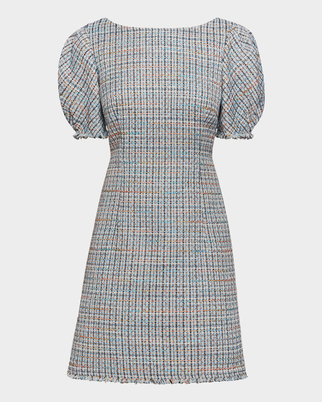 Puff-Sleeve Tweed Dress